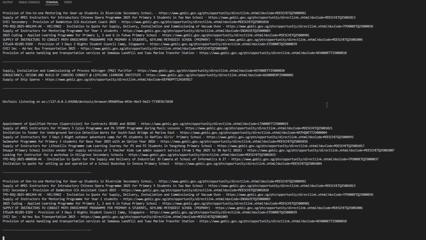 GeBIZ Opportunities Webscraper